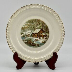 Vintage Harkerware Small Plates Currier & Ives Homestead Scenes, Set of 6 Plates